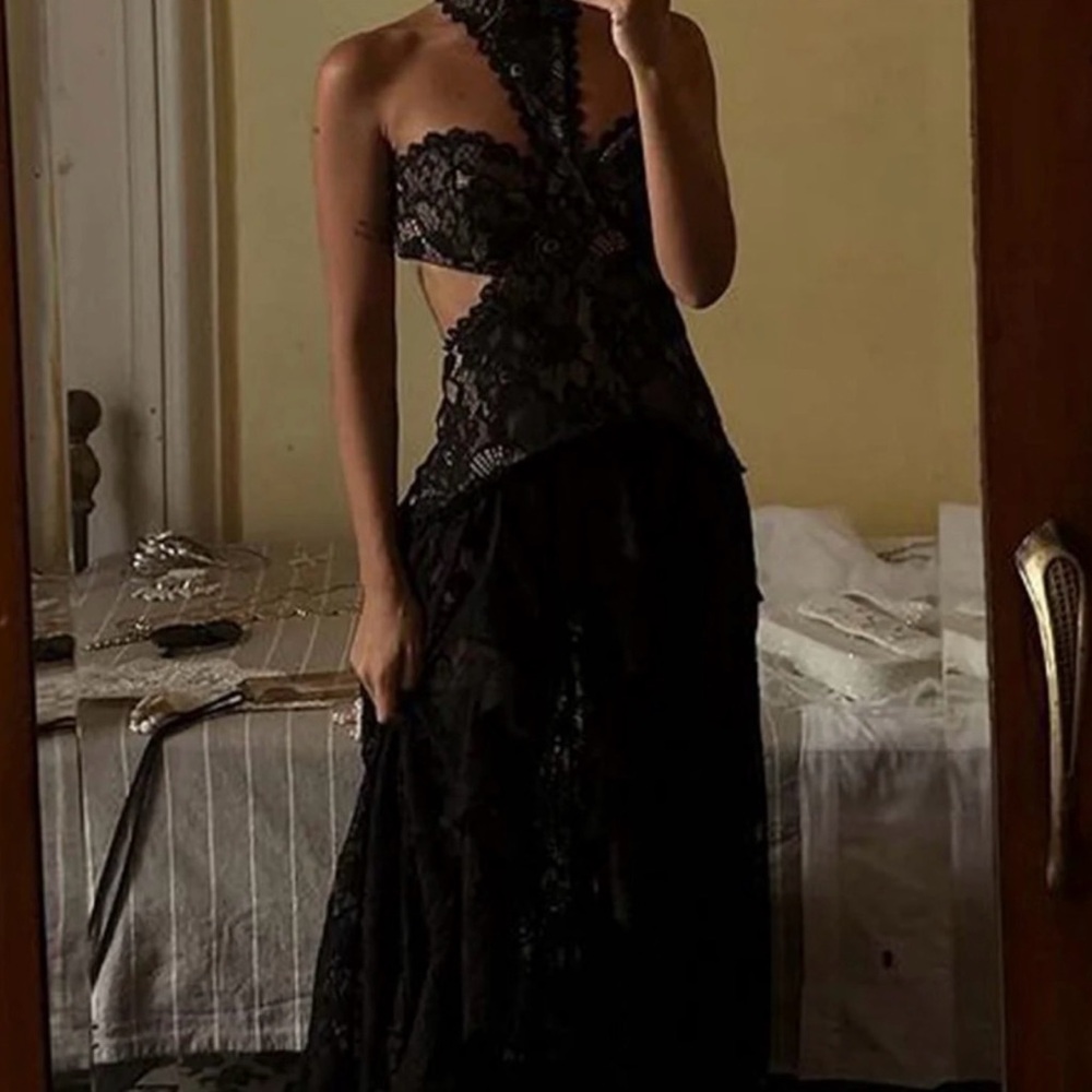 12th Tribe Princesca Black Lace Drop Waist Dress